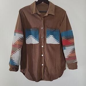 Unbranded Corduroy Shirt Jacket Western Aztec Tribal Overshirt Medium